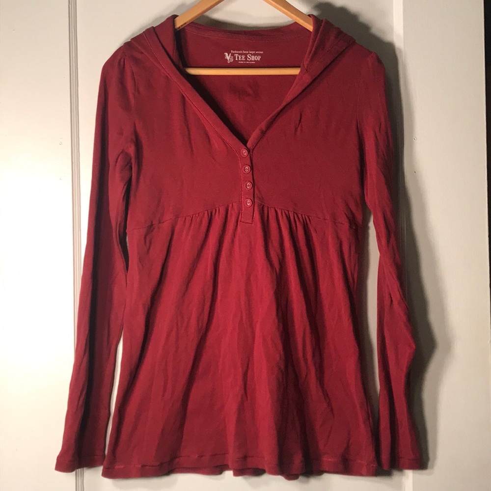 Victoria’s Secret Red Long Sleeve Hooded Tee - Large